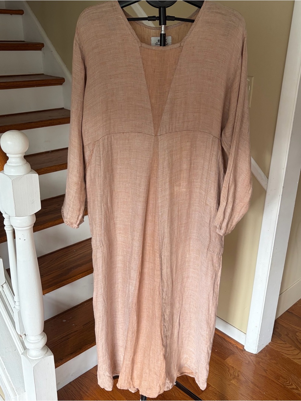 Rare Vintage FLAX Engelhart 100% Linen Farmhouse Jumper Dress M Boho Lagenlook